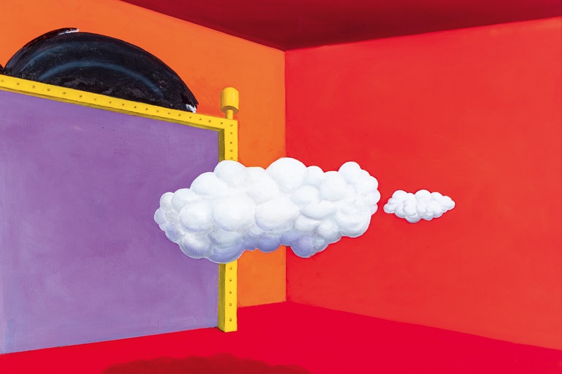Luigi Serafini, Interno rosso con nuvole e mosca, olio su tela, 2020, Fondazione Franco Maria Ricci, Labirinto della Masone (Foto Mauro Davoli)