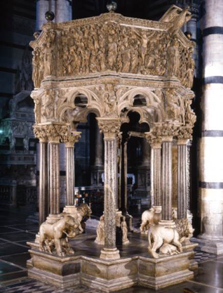 Lavori di restauro pulpito di Nicola Pisano e altri monumenti del Duomo di Siena